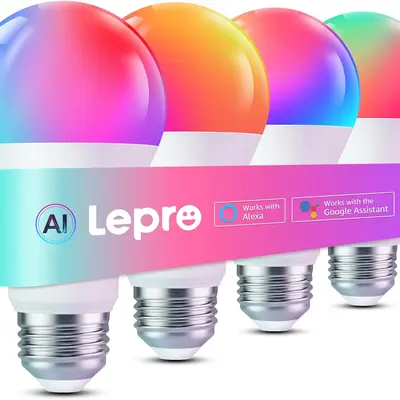 LEPRO B2 Smart LED Light Bulbs - 1100LM 2.4GHz WiFi & Bluetooth RGBWW Color Changing Bulb, Voice-Controlled via Alexa & Google Assistant, Music Sync, for Home Decor, Cool Room Decor, Led Lights Bedroom, Cool Tech Gadgets, Aesthetic Room Decor