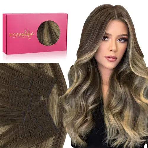 WENNALIFE Invisi Edge Tape Hair Extensions 14-24 Inch Remy Human Hair Balayage Chocolate Brown to Caramel Blonde 10pcs 25g Seamless Luxury Straight Extensions for Black Girls Long Box#TikTokShopFallDealsForYou#sohochic