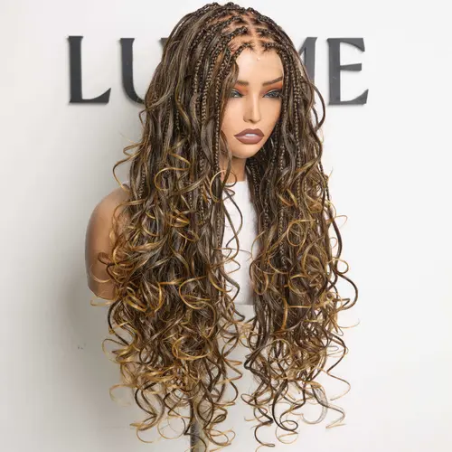 Luvme Full Lace French Curl Boho Braided Wig Knotless 26 inches HD lace Pre-Bleached Natural Hairline Pre-cut Lace