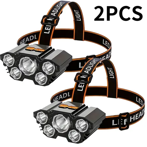 LEI ADIGHT Rechargeable 5-LED Headlamp - High Lumens Flashlight, 4 Modes, 492ft Visibility, 1200mAh Battery, 118g Lightweight, Comfort Headband, Adjustable, Dual Light Combo, Flash Lights - Adults, Camping - Gifts Adults, Dad Gifts Birthday