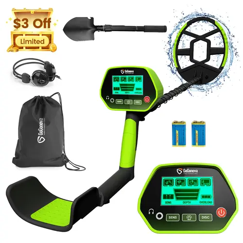 [3 OFF] GoGonova ABS Handheld Metal Detector Kit for Adults, 8" Deep Scan Search Coil (8 in), IP68 Waterproof, All Metal & Disc Modes, 39.3-51.3" Adjustable Stem, Backlit LCD Display, Durable Shovel, Anti-Noise Earphones, Lightweight Portable Tool
