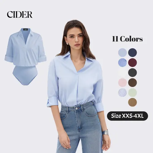 Cider Collar Roll-up Sleeve Shirt Bodysuit