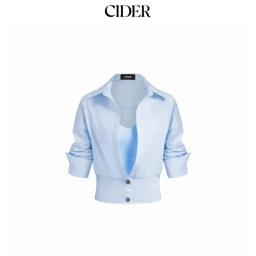 Cider Cotton Collar Mid-length Sleeve Shirt with Cami Top