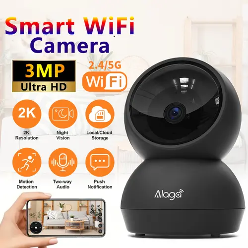 【Alaga AI 3MP CCTV 2K 2.4G/5G WiFi6 Security Camera】Indoor Monitor 360° PanTilt, Human Detection, Dual-Band, With Alexa