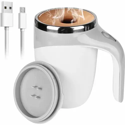 CoffeeCup 380ml Stainless Steel Electric Tumbler - Stylish Metal One Size Kitchen Drinkware, Lazy Rotating Magnet Automatic Stirring, Reusable 0-500ml White Travel Container