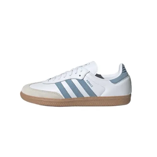 Women's Adidas Samba OG Sports Shoes - White Ash Blue, Gum Rubber Sole, Classic Retro Design, Ash Stripes Detail, Leather/Suede Build, Durable, Comfortable Fit, Versatile for Walking Wear & Casual Use