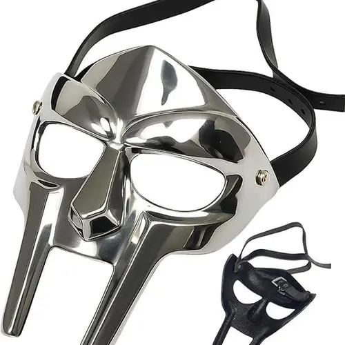 MF Doom Character Costume Mask - Cosplay Historical Drama Accessory, Metal Roman Gladiator Helmet, Adjustable Strap, Comfortable Fitted Rust-Free Oil-Free Lightweight Armor for Halloween Festive Parties
