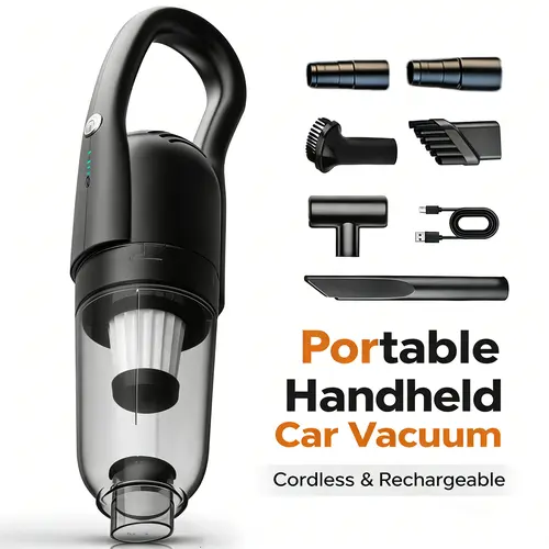 Cordless Portable Auto Car Vacuum Cleaner - Rechargeable Wireless Handheld, 12000PA Suction, Dual Filters, Pet Hair & Dirt Removal, Compact, Auto Car Vacuums for Interior, Fast Spot Cleanup, Home Accessory