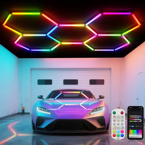 HYPERLITE RGB Hexagon Smart Modular Honeycomb LED Wall Lights - 2.4G Remote/App Control, Music Sync, 13 DIY Color Mix, Polycarbonate, Adjustable, Gaming Room Decor, Home Improvement Gift