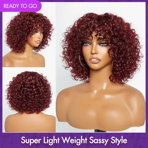 【LIVE】Luvme Beginner Friendly Dark Red Water Wave Glueless Minimalist Lace Wig With Bangs