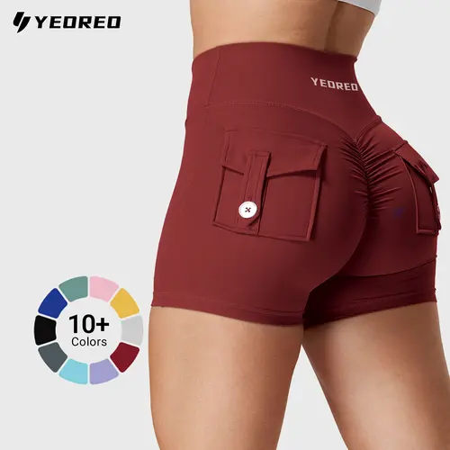 YEOREO Women's Criss Cross High Waisted Biker Shorts for Women - 75% Nylon 25% Spandex Flex, Scrunch Butt Active Shapewear, Elastic Body Shaper, Button Pockets, Second Skin Feel, Hand Wash Only, Abdominal Glute Biking Gym Athleisure