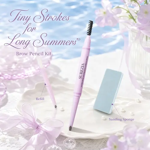 SUREZIA Feather Edge Brow Pencil 3-in-1 Kit (Pencil + Refill + Sanding Sponge) Dual-Effect Tip for Two Looks Stays Sharp