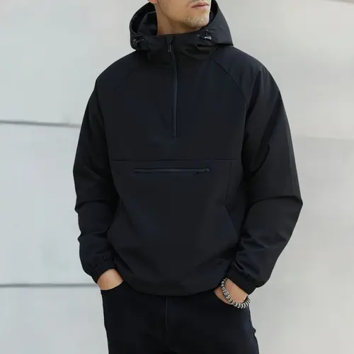 Men's Beige Trendy Zip-Up Hoodie - Medium Size, Long Sleeves, Zippered Patch Pockets, Spring & Autumn Casual Outdoor Top, Comfortable Stylish Menswear