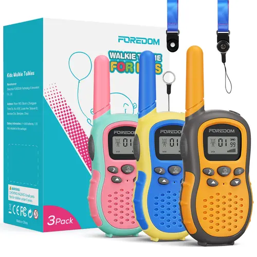 FOREDOM Kids Walkie Talkies 3-Pack - 22CH Channel Mix Long Range 2-Way Radios with Flashlight, Adjustable Lanyards, Gadgets, Toys for Boys, Cool Gifts for Kids, Gifts for Boys (Ages 3+) for Camping Birthday
