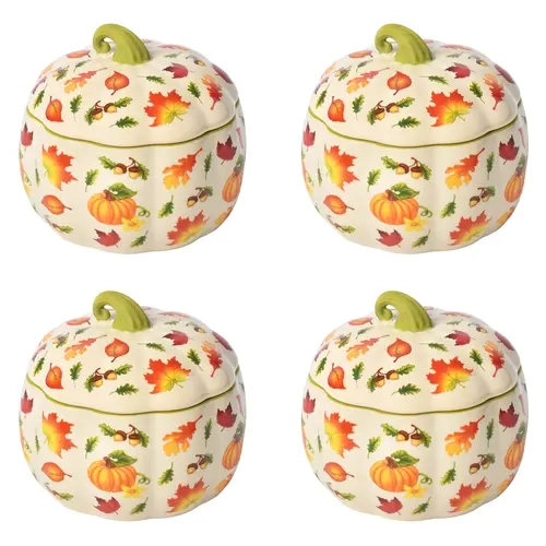 Temp-tations Set of (4) 16-oz Lidded Pumpkin Bowls