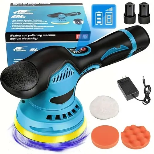 Cordless Car Buffer Polisher, 6 In Mini Buffer Polisher Kit with 2 Pack 12V Rechargeable Batteries,8 Variable Speed 5500RPM Orbital Polisher for Car Boat Detailing, Polishing,Scratch Removing