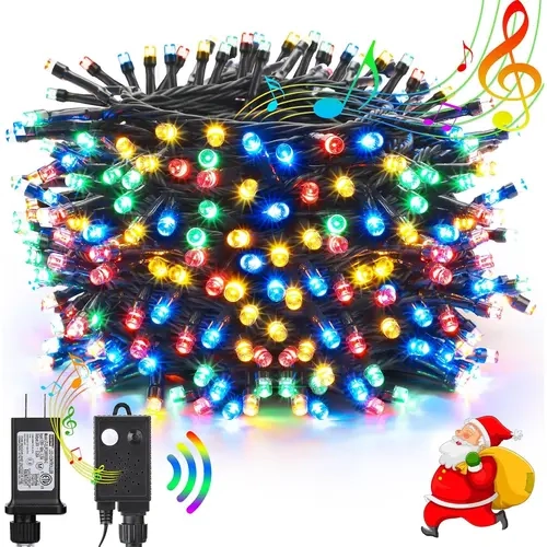 TOODOUR Outdoor String Lights Connected Sets - 82ft 200 LED/131ft 350 LED Bulbs, 8 Modes, Music Sync, Motion Sense, IP44 Outdoors Safe, Memory Function, for Christmas Decorations, Courtyards, Christmas Lights Outdoor
