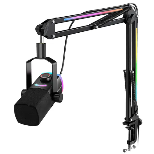 fifine AM8ProT Gaming Microphone Kit XLR USB Dynamic PC Mic with RGB Lighting Boom Arm for Podcast Recording & Streaming Tap-to-Mute Mix Control Headphone Jack, for USB-C Phone, AmpliGame AM8PROT
