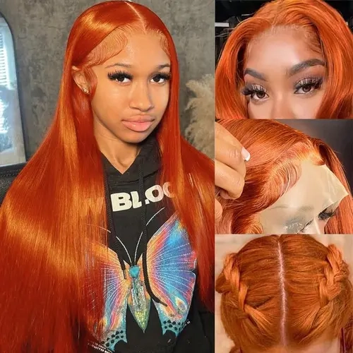 Zlzlblbl Ginger Orange Straight Lace Front Wig Human Hair #350 Colored Wig Pre Plucked 200% Density 13x6 HD Lace Front Wig For Women Human Hair Wigs Lace Frontal Wig