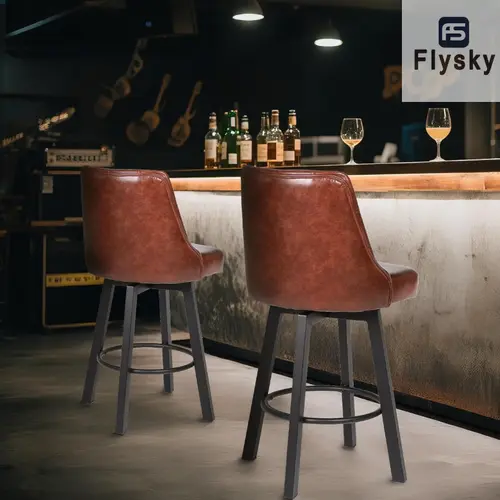 FlySky 26 inch 360-Degree Rotating Barstools (Set of 3) - Modern PU Leather Upholstered, Durable Metal Frame, Adjustable Backrest, Long Chat Support, 350lbs Capacity, Assembly Required, for Kitchen Islands, Bar Decor