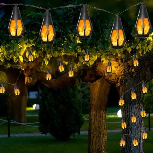BougeRV Halloween Outdoor Solar String Lights - 10 Flickering Flame Bulbs, Waterproof Warm/Purple, Outdoor Garden Lighting, Cozy Glow Mood Lighting for Patios, Cafes, Halloween Decor