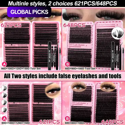 Slender and Soft False Eyelashes, DIY Volume Eyelash Book with 60D–150D Mixed Natural and Thick Eyelash Cluster Extensions (8–16 mm), Lash Clusters Set, D Curl Lashes for Daily Makeup, Beginner-Friendly and Reusable