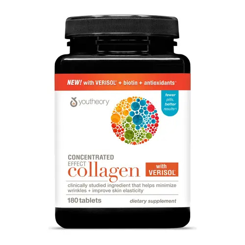 Youtheory Concentrated Effect Collagen with Verisol - 180 tablets -  Supports Healthy Hair, Skin & Nails* & Joint Health