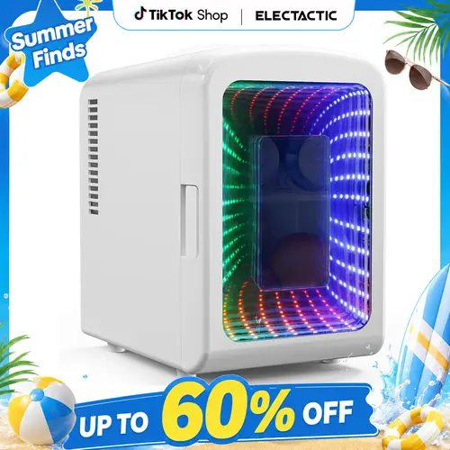 Electactic 4L Energy-Saving Compact Mini Fridge with Gaming Light - Travel-Friendly for Small Spaces, Car & Office Use, Cosmetics/Beverages/Food Storage, Boating & Camping (White Household Travel Stuff Refrigerator)