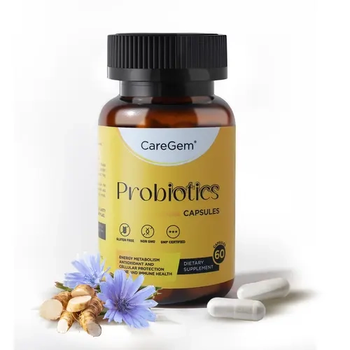 CareGem Advanced Probiotic & Prebiotic Blend Capsules - Unflavored, Candy-Free, FDA Registered, Daily Fiber Supplement, Gut Support, Bloating Relief, Inulin Fiber, 60 Capsules (30-Day Supply, 24-Month Shelf Life) for Adults
