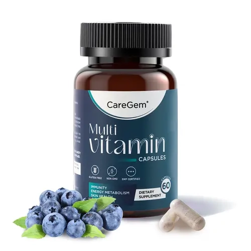 CareGem Adult Unflavored Multivitamin Capsules - Dietary Supplement with Vitamin D3, PQQ, Lutein, Collagen Peptides, Antioxidant Support for Skin-Hair-Nails, Energy, Eye Care, Immune Health, 24 Months Shelf Life