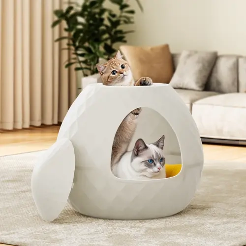 Multi-Function Rotating Top Cat House, 2-in-1 Hidden Litter Box & Storage Cabinet, Waterproof Resin Material, Easy to Clean, Quick Tool-Free Assembly, Two Interchangeable Lid Styles, Suitable for Small & Medium Cats,Summervibes