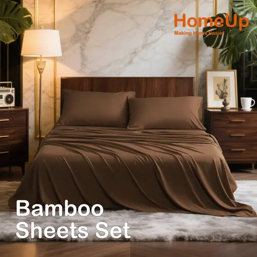 [Deals for You Days] COOLING NTBAY Bamboo Sheets Set - 3/4 Piece Ice Silk Touch Bedding, 15 Inch Deep Pocket Breathable Bamboo Rayon Blend, Lightweight & Wrinkle Resistant Cooling Sheets for Hot Sleepers