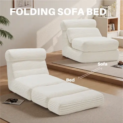 Sweetcrispy 3-in-1 Convertible Futon - Lazy Sofa, Modern Sofa Couch, Fold-Out Single Bed with Back Support, Portable Taupe 3-in-1 Bedroom Furniture for Living Room Lounge
