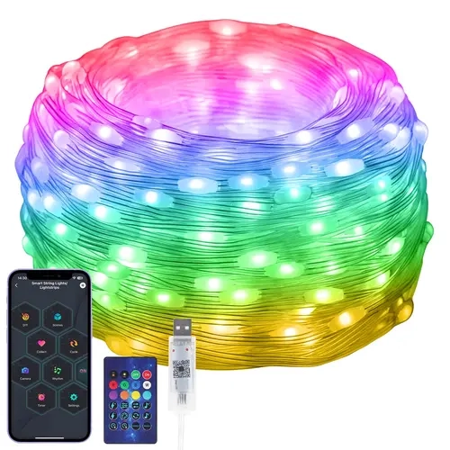 Smart Fairy String LED Strip Lights, 33ft 100 LED - APP & Remote Control, USB Powered, IP65 Waterproof Dimmable, 12 Modes, Music Sync, Multicolor Festive Decor for Christmas, Bedroom Parties, Outdoor Camping, Led Strip Light, Led Dimmable, Led Outdoor Wat