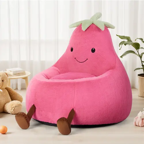 Modern Toddler Armless Beanbag Lazy Sofa - 30”x31”x27” 100% Skin-Friendly Soft Velvet, High Rebound Memory Foam & Shredded Cotton, Beige-Purple Eggplant, Sturdy Handle, Kids Christmas Gifts Girls Toddler Girl Christmas Gift Indoor Cuddle Sofa