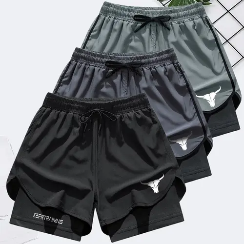 Men’s 2-in-1 Double Layer Stretchy Side Drawstring Shorts - Solid Soft Quick-Dry Fabric, Heat-Ready Breath, Regular Fit Streetwear Activewear, Anti-Exposure Side Pockets, Summer Gym Bottoms