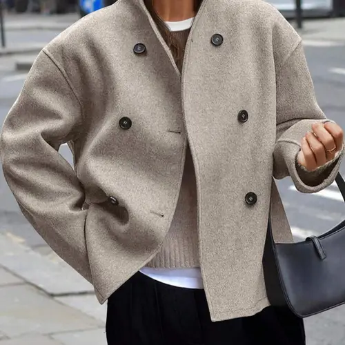 Women's Short Woven Coat, Basic Thick Fabric Casual Loose-Fit Long Sleeve for Fall & Winter Seasons, Stylish Daily Wear Outerwear, warm woven outerwear, Womenswear