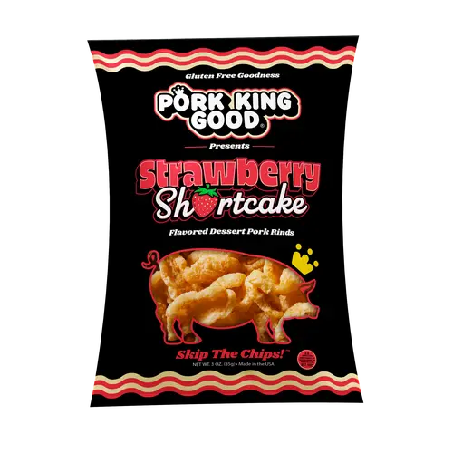 Pork King Good Strawberry Shortcake Pork Rinds, 3 oz - Sweet Dessert Snack, Keto Friendly, Gluten Free, Low Sugar
