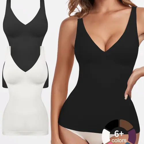 Women's 1/2/3 Pcs Shapewear Body Shapers Tank Top Deep V Neck Tummy Control Seamless Slim Fit Compression Top, Casual All-Seasons Undergarment, Body Shaping Underwear, Moderate Fabric Thickness