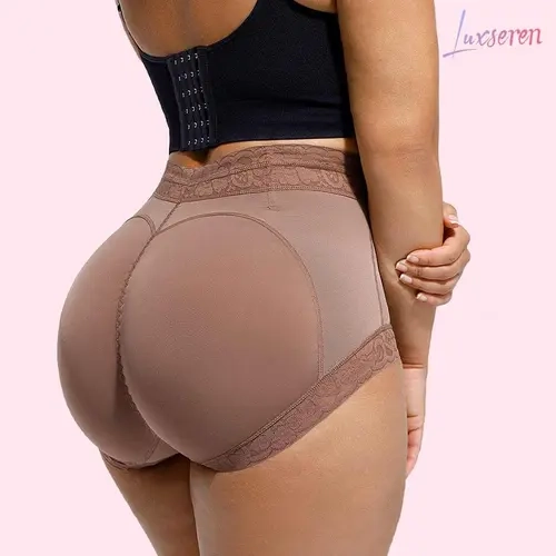 LUXSEREN Women's High-Waist Contrast Lace Shapewear Shorts - Shapewear for Women with Tummy Control, Butt Lift, Smooth Compression, Elegant Style, Lace Accent, Elastane, Plus Size Up to 3XL (Ideal for Weddings)