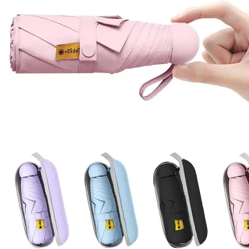 Compact Travel Umbrella with Case – Mini UV Sun Protection Umbrella for Purse |   Lightweight Pocket-Sized for Women, Men & Kids |   Pink