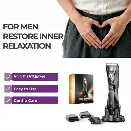 [Tiktokshopstockup]SHPAVVER Men's Intimate Pubic & Body Hair Removal Trimmer - High Quality, Waterproof Electric Groomer with Skin-Friendly Ceramic Blades, LED Light, USB-C Charging Dock, Portable Multifunctional USB-Rechargeable Trimmer,