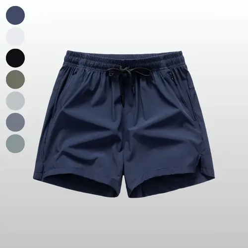 Men's Fitted Above-the-Knee Casual Shorts - Adjustable Waist Drawstring Closure, Solid-Color Comfy Loungewear Mix-Match Bottoms