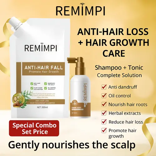 REMIMPI Anti-Hair Loss & Hair Growth Care Combo – Shampoo + Tonic Complete Solution for Thicker, Healthier Hair (300ml + 50ml),back to school,sohochic