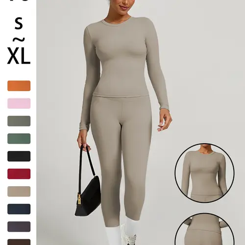 Women's Sporty Plain Suit, Short Sleeve High Waist Above Ankle, Comfortable Yoga Fitness Set, 2-Piece for Daily Wear, Sports Wear