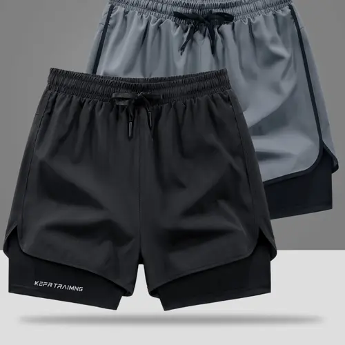 Men’s 2-Piece Dry Fit Activewear Shorts - Quick Dry Training Shorts with Layered Airflow Design, Airy Outer & Base Layer, Lined Pockets, Breathable for Running, Gym Workouts, Activewear Men's Shorts