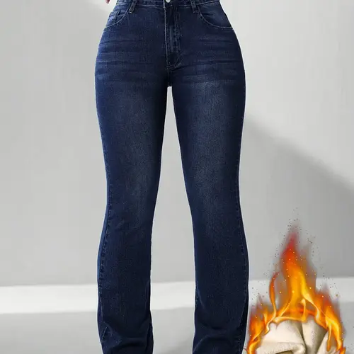 【Black Friday】Women's Fall & Winter Fleece Lined Thick Warm Comfortable High Waist Fitted Skinny Jeans, Elegant Style, All Seasons Wear