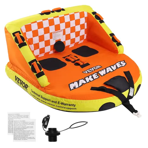 VEVOR Inflatable Boating Towable Tube - Boating Accessories for 1-2 Riders (Adults, Couples), 340lb Capacity, Durable Water Sports Tube with High-Back Seats, Full Nylon Cover, 10 EVA Grips, Airtight Security Speed Valve, Foldable Handbag, for Lake/Beach