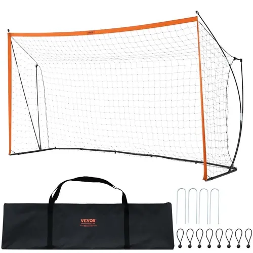 VEVOR Portable 12x6 ft Soccer Goal - Convenient Football Kit for Children, Steel-Fiberglass Frame, Waterproof Netting, All-Weather Outdoor Backyard Practice Set with Carry Bag, Orange, Ideal for Holidays/Birthdays