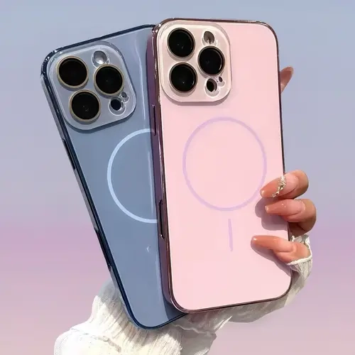 Luxury Magsafe-Compatible TPU+PC Smartphone Case with Built-in Lens Protector, Shockproof, Anti-Fall, Matte, Anti-Fingerprint, Wireless Charging Support for iPhone 11 Pro Max,12,13,14,15,16 Pro Max - Shiny Mobile Device Cover Accessory